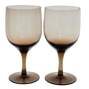 2 Noritake Viewpoint Brown Wine Glasses 6.5" vtg smooth sleek mid century modern